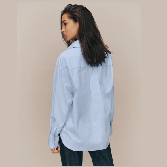 Reformation Andy Oversized Cotton Collar Button Down Up Shirt Top Horizon Blue - Picture 3 of 8